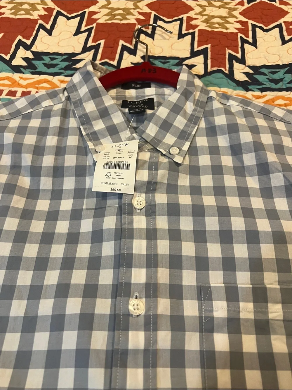 J. Crew Blue and White Gingham Button-Down Shirt